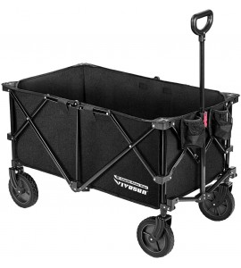 VIVOSUN Heavy Duty Collapsible Folding Wagon Utility Outdoor Camping Garden Cart with Universal Wheels & Adjustable Handle, Black