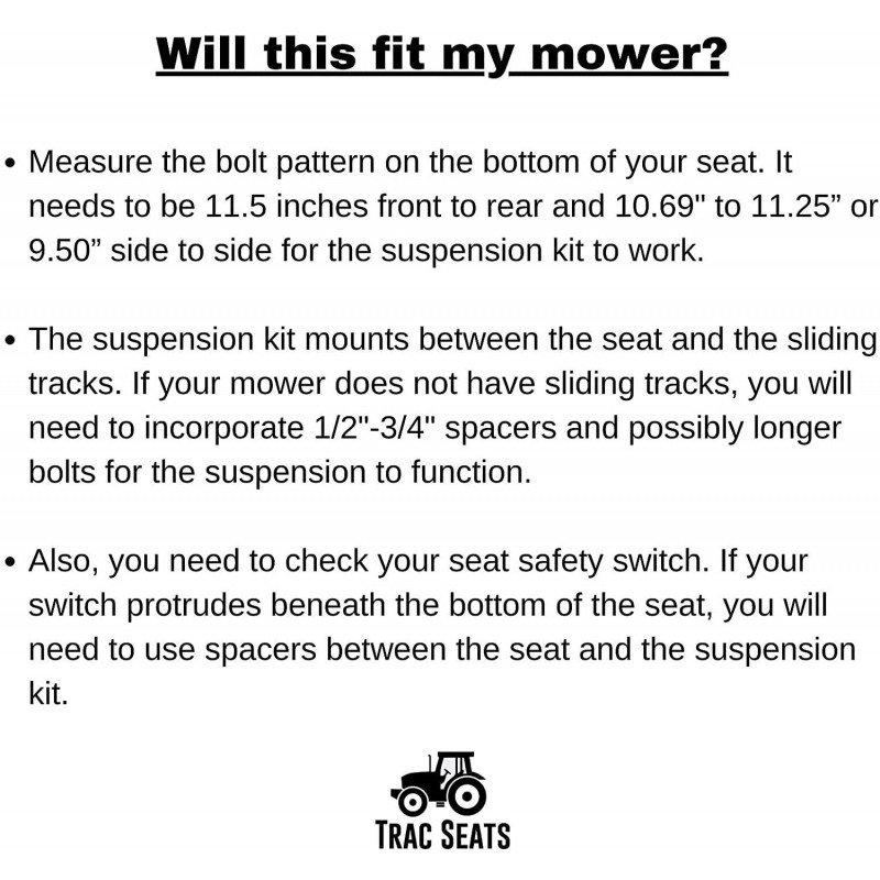 TRAC SEATS Seat Suspension Kit for Bad Boy Zero Turn Mowers - Rebel, Maverick, Rogue, Outlaw, Avenger Models and More - SAME DAY - 1 Year Warranty