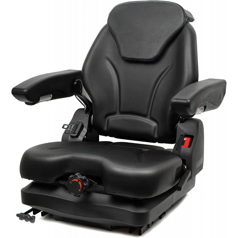 TICSEA Highback Low Suspension Tractor Seat,Adjustable Backrest Headrest and Slide Rails Forklift seat,Adjustable Armrests Shock Absorber Heavy Duty for Excavator Harvester (with Adjustable armrests)