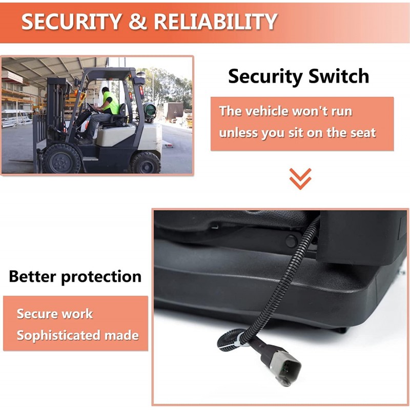 TICSEA Highback Low Suspension Tractor Seat,Adjustable Backrest Headrest and Slide Rails Forklift seat,Adjustable Armrests Shock Absorber Heavy Duty for Excavator Harvester (with Adjustable armrests)