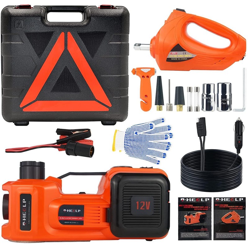 E-HEELP Electric Car Jack Kit 5Ton 12V Hydraulic Car Jack Lift with Electric Impact Wrench for SUV MPV Sedan Truck Change Tires Garage Repair