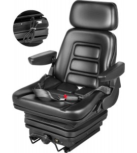 VEVOR Universal Tractor Suspension Seat, 35-170° Backrest Angle Adjustable Air Ride Seat Replacement w/ Seat Belt & Safety Switch, Compatible with Forklift/Van/Mower, Black Vinyl VEVOR Universal Tractor Suspension Seat, 35-170° Backrest Angle Adjustable Air Ride Seat Replacement w/ Seat Belt & Safety Switch, Compatible with Forklift/Van/Mower, Black Vinyl