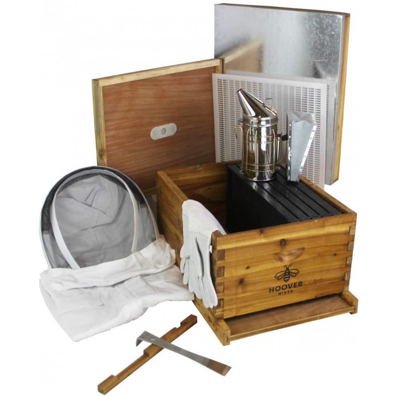 Hoover Hives 10 Frame Langstroth Beehive Dipped in 100% Beeswax Starter Kit (1 Deep Box & Accessories)