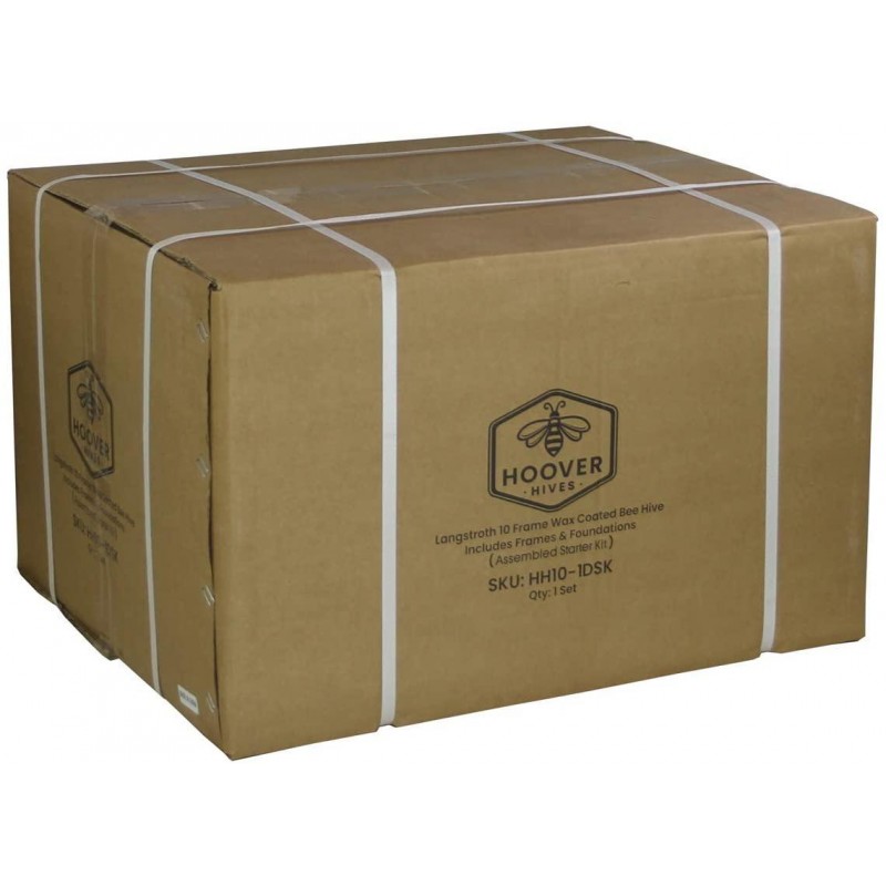 Hoover Hives 10 Frame Langstroth Beehive Dipped in 100% Beeswax Starter Kit (1 Deep Box & Accessories)