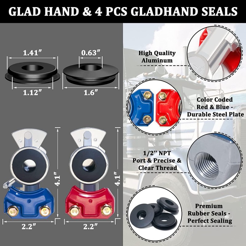 YiaChuii 15 FT Semi Air Hose Airline with Glad Hand, 3 in 1 ABS Semi Truck Air Line Kit 4 PCS Gladhand Seals Air Lines for Tractor Trailer