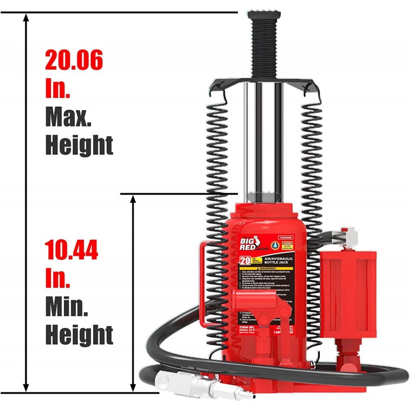 BIG RED TA92006 Torin Pneumatic Air Hydraulic Bottle Jack with Manual Hand Pump, 20 Ton (40,000 lb) Capacity, Red