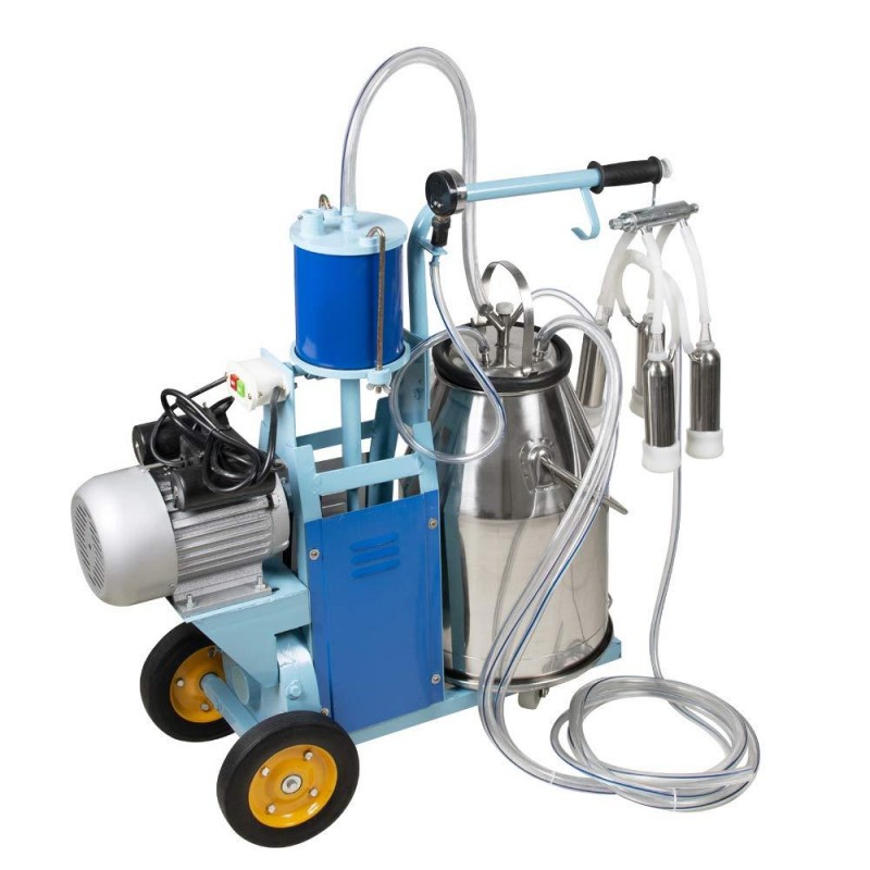 Priomive Electric Milking Machine, 110V/220V Portable Milking Machine with 25L 304 Stainless Steel Bucket for Farm Cows Bucket Milking Supplies