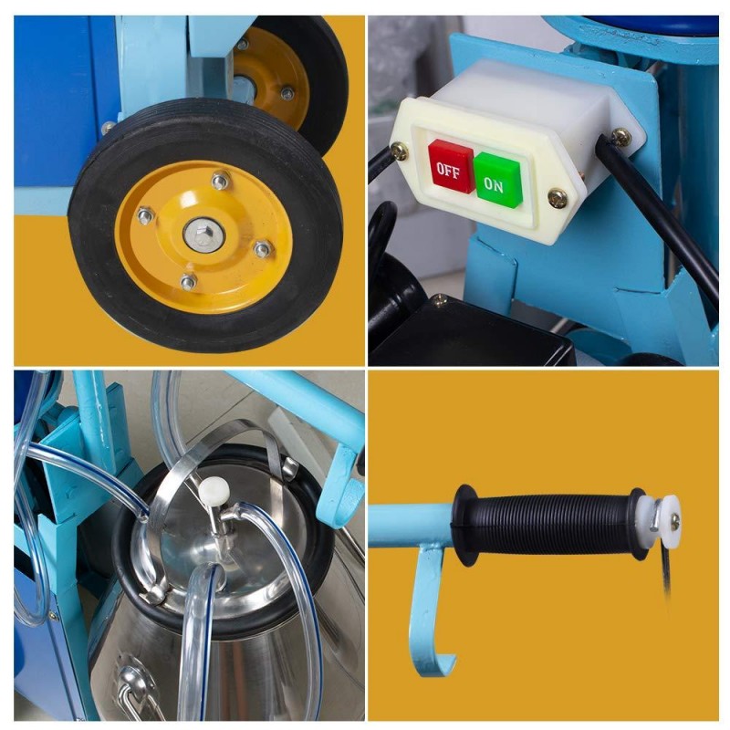 Priomive Electric Milking Machine, 110V/220V Portable Milking Machine with 25L 304 Stainless Steel Bucket for Farm Cows Bucket Milking Supplies