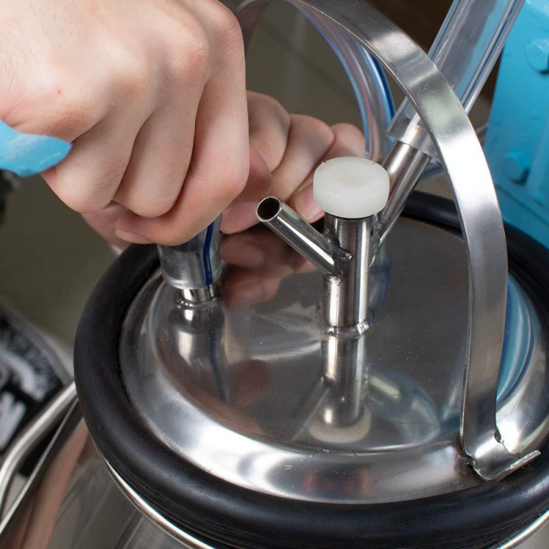 Priomive Electric Milking Machine, 110V/220V Portable Milking Machine with 25L 304 Stainless Steel Bucket for Farm Cows Bucket Milking Supplies