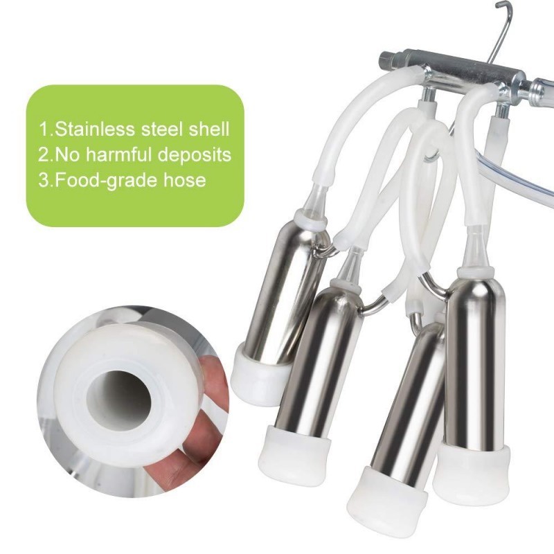 Priomive Electric Milking Machine, 110V/220V Portable Milking Machine with 25L 304 Stainless Steel Bucket for Farm Cows Bucket Milking Supplies