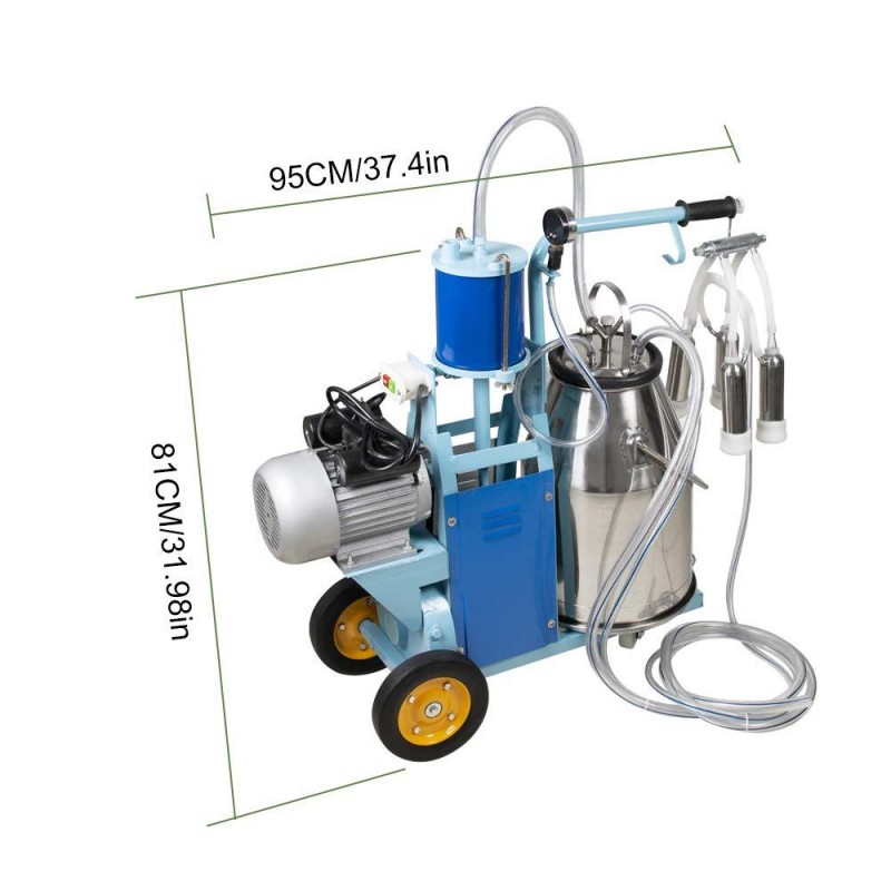 Priomive Electric Milking Machine, 110V/220V Portable Milking Machine with 25L 304 Stainless Steel Bucket for Farm Cows Bucket Milking Supplies