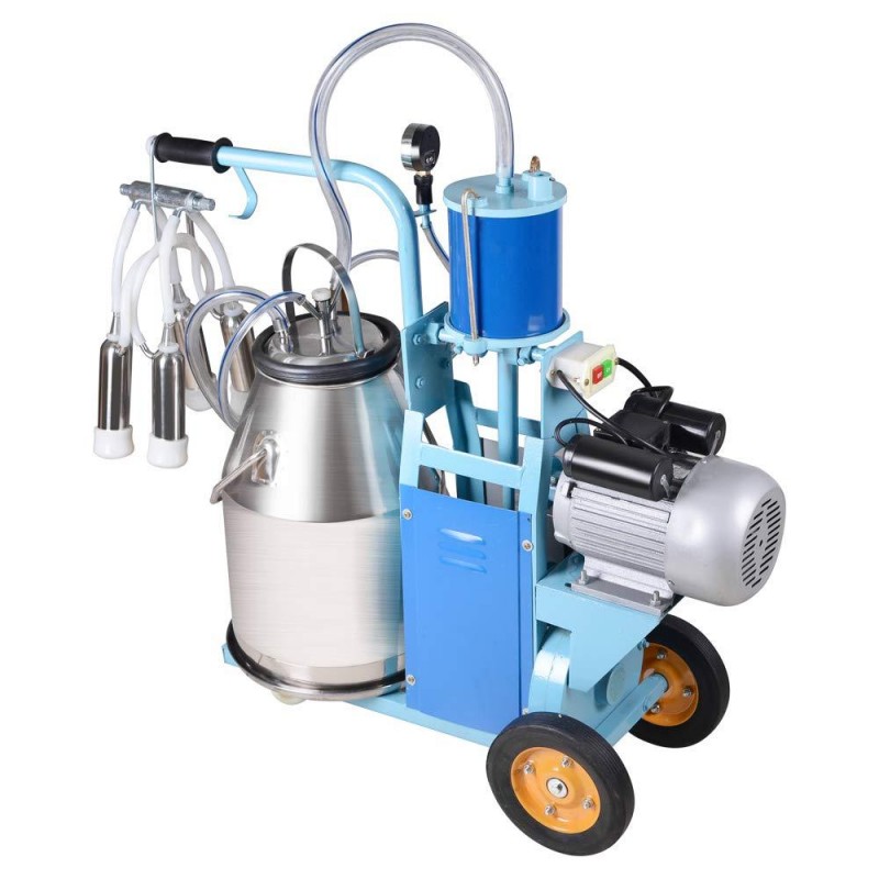 Priomive Electric Milking Machine, 110V/220V Portable Milking Machine with 25L 304 Stainless Steel Bucket for Farm Cows Bucket Milking Supplies