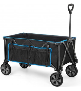 Navatiee Collapsible Folding Wagon, Heavy Duty Utility Beach Wagon Cart with Removable Wheels, Large Capacity Foldable Grocery Wagon for Garden Outdoor Use, S1
