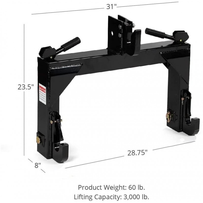 Titan Attachments 3-Point Quick Hitch fits Cat 1 & 2 Tractors Easily Adjustable
