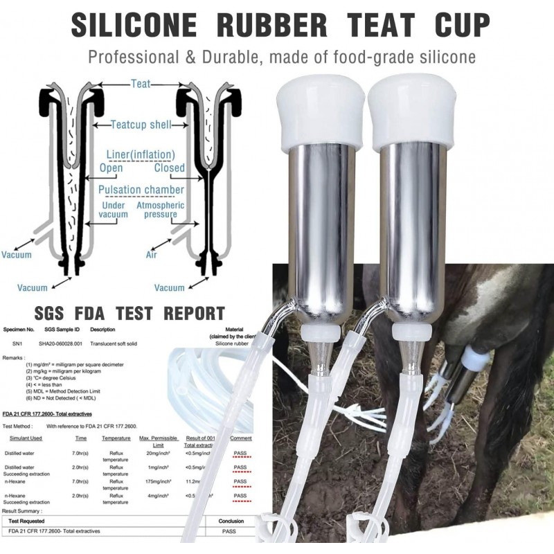 Hantop 12L Cow Milking Machine, Rechargeable Pulsation Speed Adjustable Vacuum Pump with Pressure Gauge, 304 Stainless Steel Bucket Cow Milker Machine (Pro Plus)