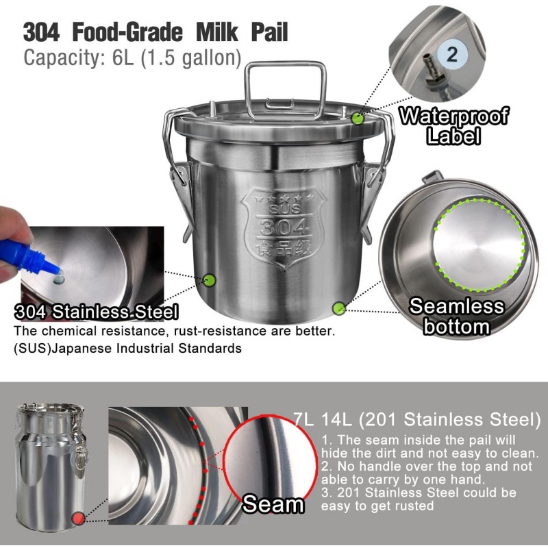 Hantop 12L Cow Milking Machine, Rechargeable Pulsation Speed Adjustable Vacuum Pump with Pressure Gauge, 304 Stainless Steel Bucket Cow Milker Machine (Pro Plus)