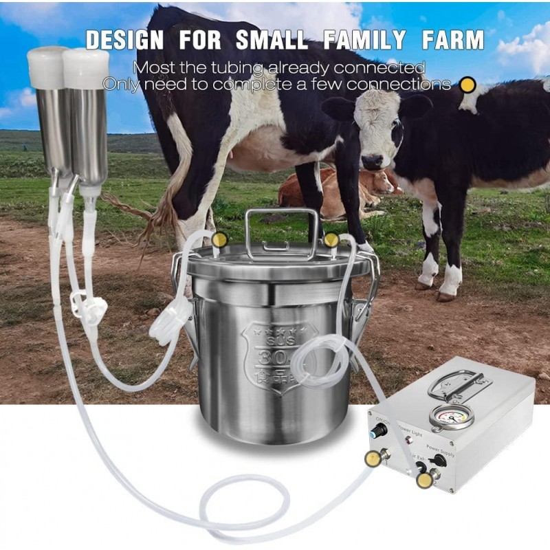 Hantop 12L Cow Milking Machine, Rechargeable Pulsation Speed Adjustable Vacuum Pump with Pressure Gauge, 304 Stainless Steel Bucket Cow Milker Machine (Pro Plus)