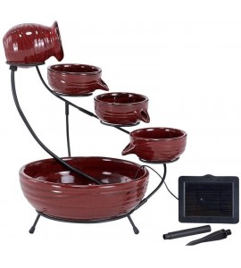 Smart Solar 23941R01 Ceramic Solar Cascade Fountain, Lava Red Finish, Powered by Included Separate Solar Panel, No Operating Costs or Wiring Required