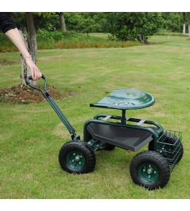 Dporticus Rolling Garden Steerable Tool Cart Scooter with Extendable Steer Handle,360 Swivel Seat and Tool Storage Basket, Green Dporticus Rolling Garden Steerable Tool Cart Scooter with Extendable Steer Handle,360 Swivel Seat and Tool Storage Basket, Green