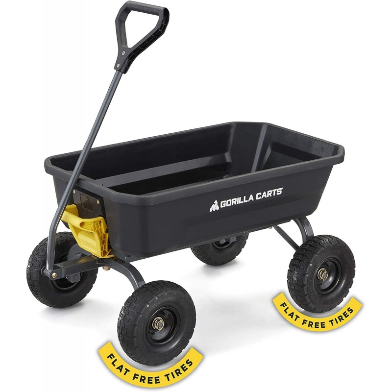 Gorilla Carts 4GCG-NF 4 Cu. Ft. Poly Garden Dump Cart with No-Flat Tires, Black ( Exclusive)