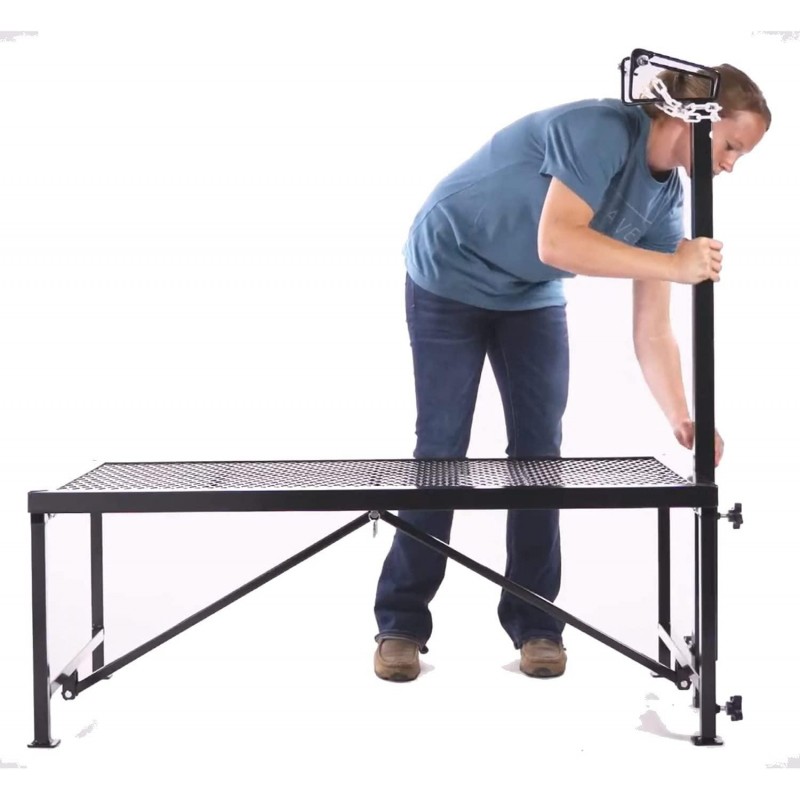 Weaver Leather Livestock Steel Trim Stand - Adjustable and Durable Trimming Stand for Sheep, Goats, and Other Livestock - Wire Headpiece Holds Animals in Place During Grooming, Black