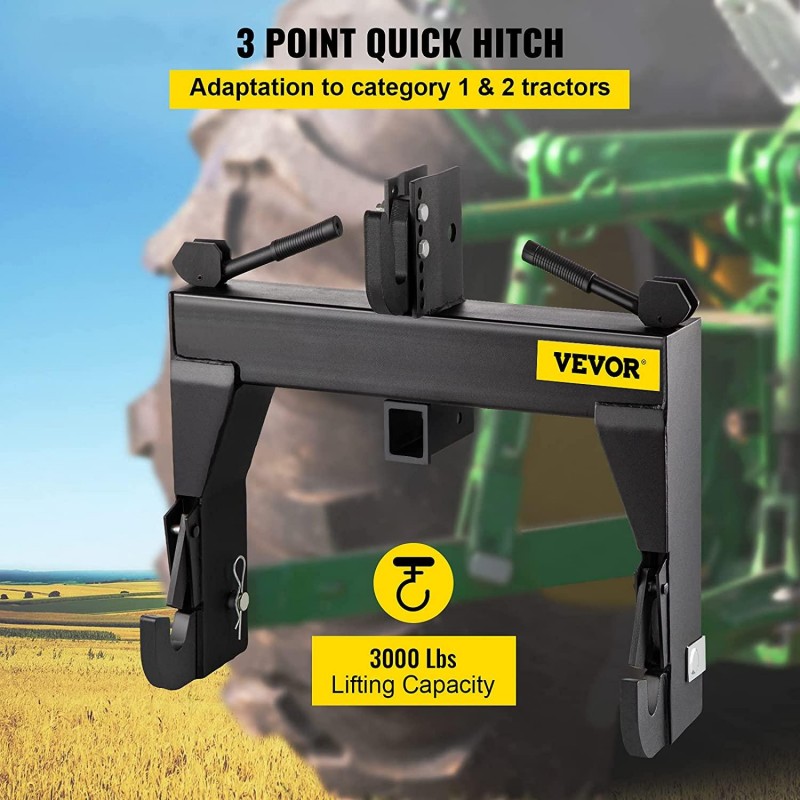 VEVOR 3-Point Quick Hitch, 3000 LBS Lifting Capacity Tractor Quick Hitch, 27.5