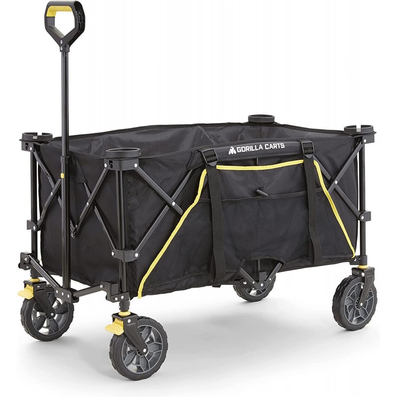 Gorilla Carts GCSW-7P 7 Cu. Ft. Collapsible Folding Outdoor Utility Wagon with Oversized Bed, Black