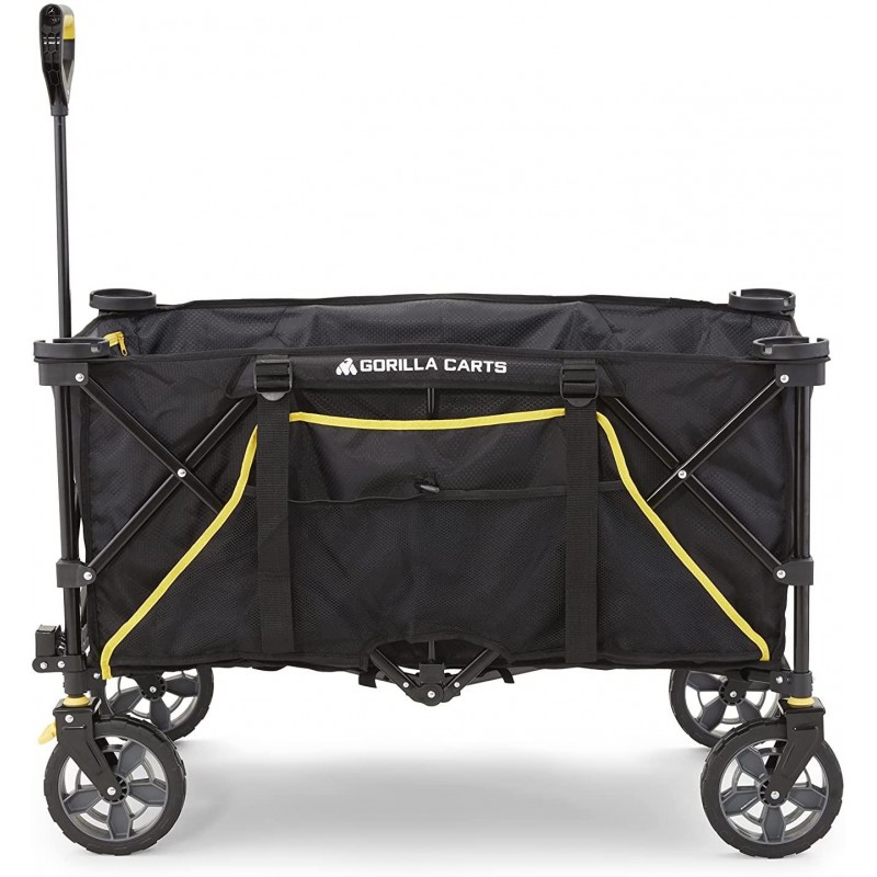 Gorilla Carts GCSW-7P 7 Cu. Ft. Collapsible Folding Outdoor Utility Wagon with Oversized Bed, Black