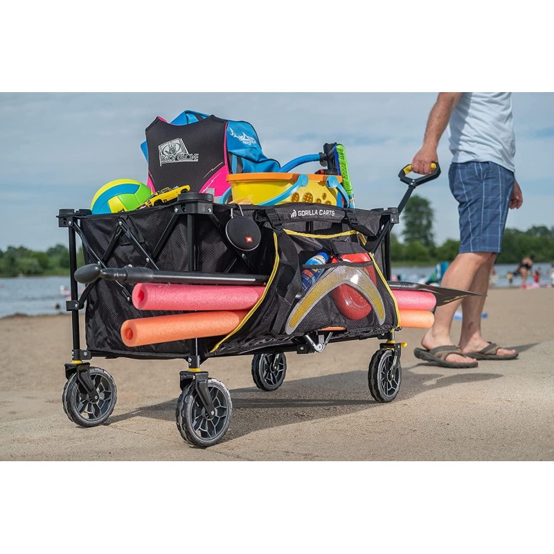 Gorilla Carts GCSW-7P 7 Cu. Ft. Collapsible Folding Outdoor Utility Wagon with Oversized Bed, Black