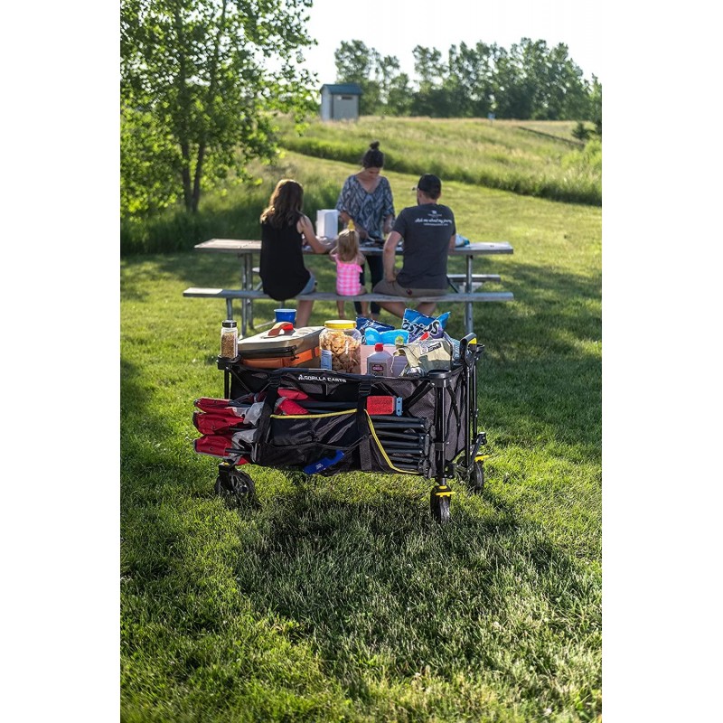 Gorilla Carts GCSW-7P 7 Cu. Ft. Collapsible Folding Outdoor Utility Wagon with Oversized Bed, Black