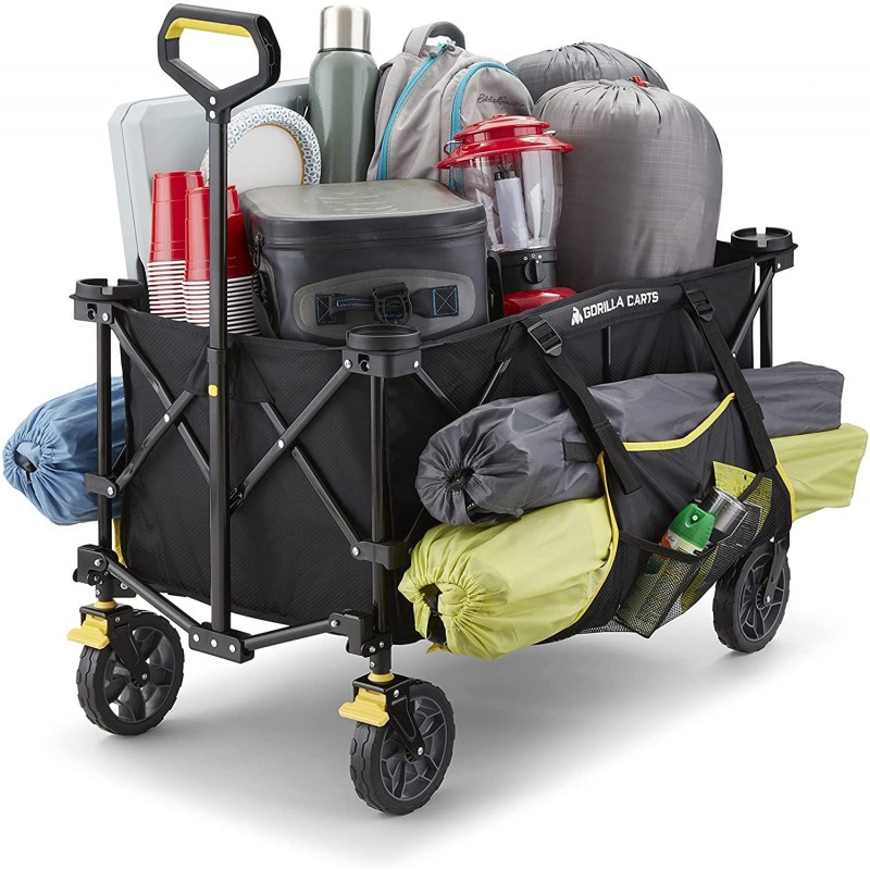 Gorilla Carts GCSW-7P 7 Cu. Ft. Collapsible Folding Outdoor Utility Wagon with Oversized Bed, Black