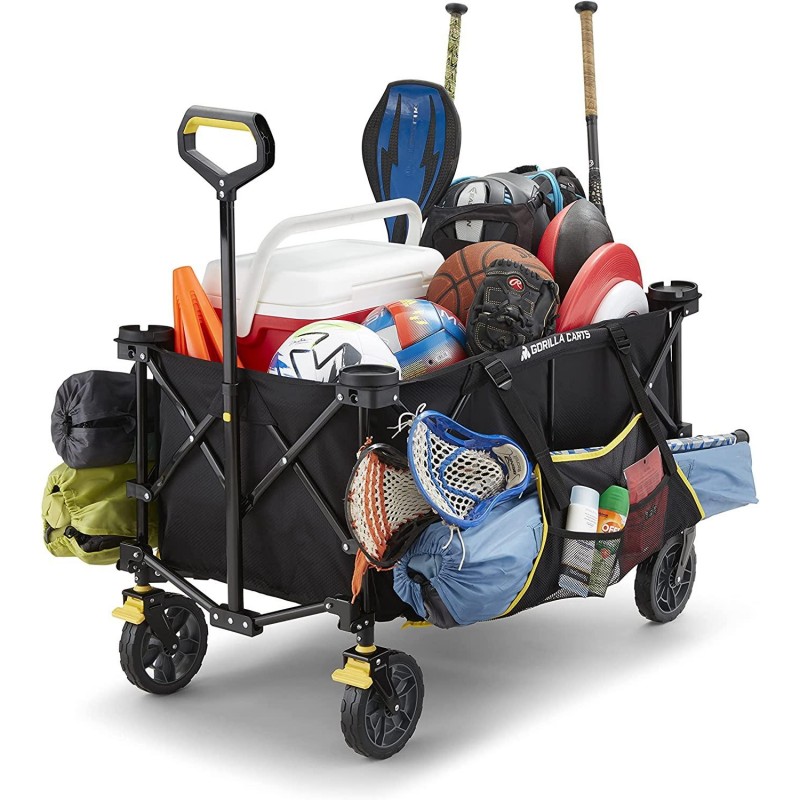 Gorilla Carts GCSW-7P 7 Cu. Ft. Collapsible Folding Outdoor Utility Wagon with Oversized Bed, Black