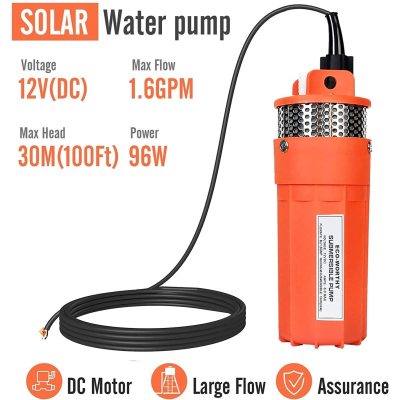 ECO-WORTHY Solar Well Pump Kit with Battery Backup, 12V Solar Water Pump + 100W Solar Panel Kit + 10Ah Battery for Well, Irrigation, Filling Water Tank-DELIVERY IN 2 PARCELS