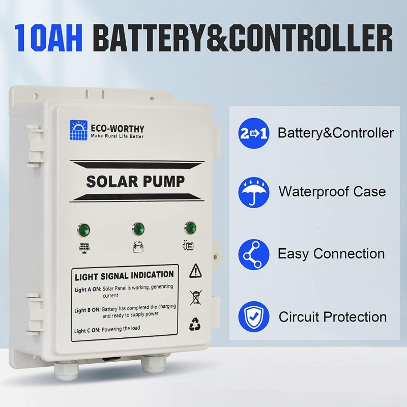 ECO-WORTHY Solar Well Pump Kit with Battery Backup, 12V Solar Water Pump + 100W Solar Panel Kit + 10Ah Battery for Well, Irrigation, Filling Water Tank-DELIVERY IN 2 PARCELS