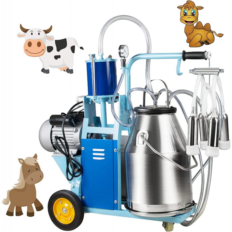 funchic Electric Milking Machine Milker with 25L/6.6Gallon 304 Stainless Steel Bucket for Big Livestocks Cows Horse Camel,Farm Use 110V/220V