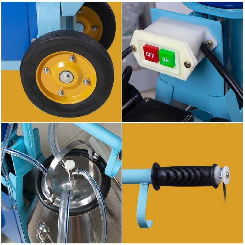 funchic Electric Milking Machine Milker with 25L/6.6Gallon 304 Stainless Steel Bucket for Big Livestocks Cows Horse Camel,Farm Use 110V/220V