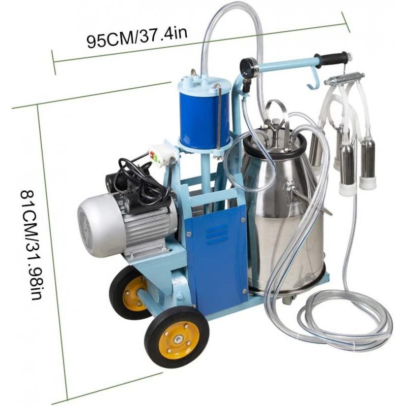 funchic Electric Milking Machine Milker with 25L/6.6Gallon 304 Stainless Steel Bucket for Big Livestocks Cows Horse Camel,Farm Use 110V/220V