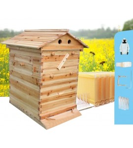 Yolpoco 7Pcs Auto Beehive Frame Comb, Automatic Wooden bee hive House kit，Auto Honey Hive Beehive Frames + Beekeeping Wooden House Beehive Boxes-Food Grade BPA