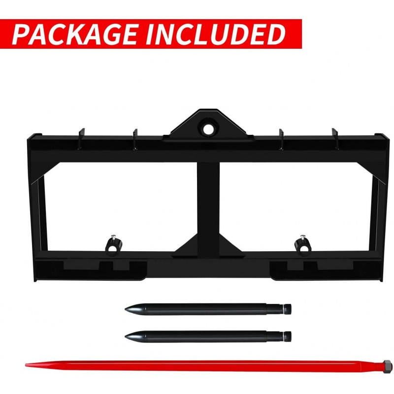 AIWARGOD 49 Inch Tractor Hay Spear Attachment Skid Steer Quick Attach 3000LBS for Bobcat Tractors with 1pc Red Hay Spear + 2pcs Black Stabilizer Spears Spike Fork Tine