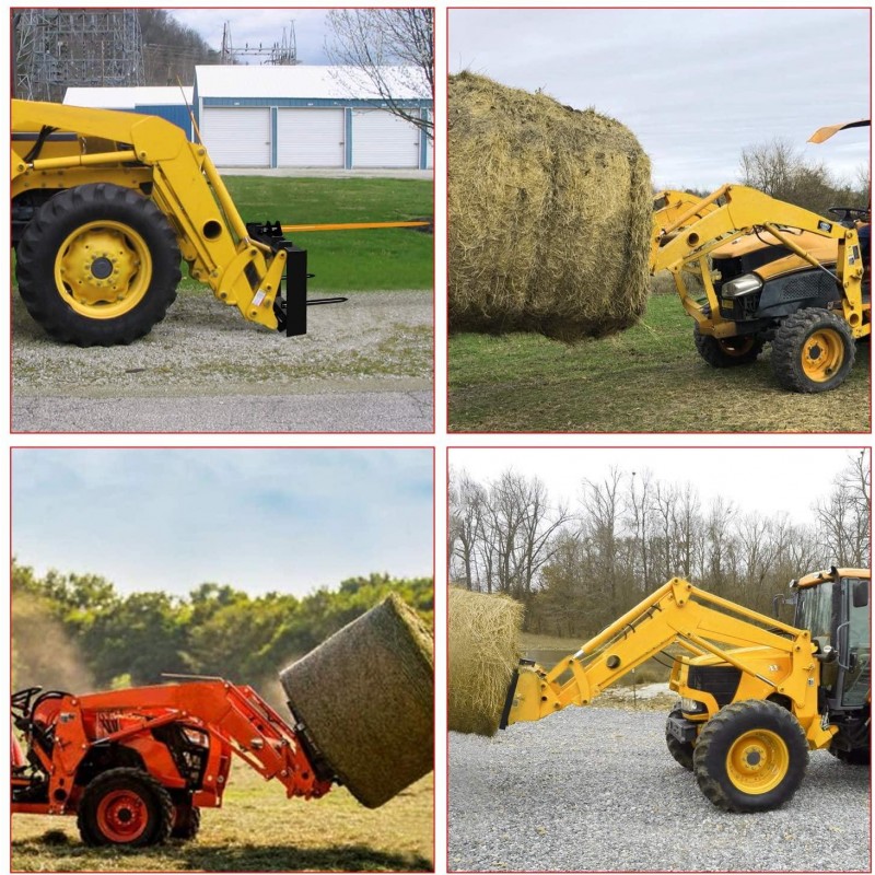AIWARGOD 49 Inch Tractor Hay Spear Attachment Skid Steer Quick Attach 3000LBS for Bobcat Tractors with 1pc Red Hay Spear + 2pcs Black Stabilizer Spears Spike Fork Tine
