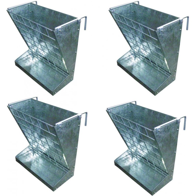 Little Giant Compact Heavy-Duty Galvanized Metal 2 in 1 Forage and Grain Feeder with Hook Mount for Livestock, Goat, and Sheep (4 Pack)