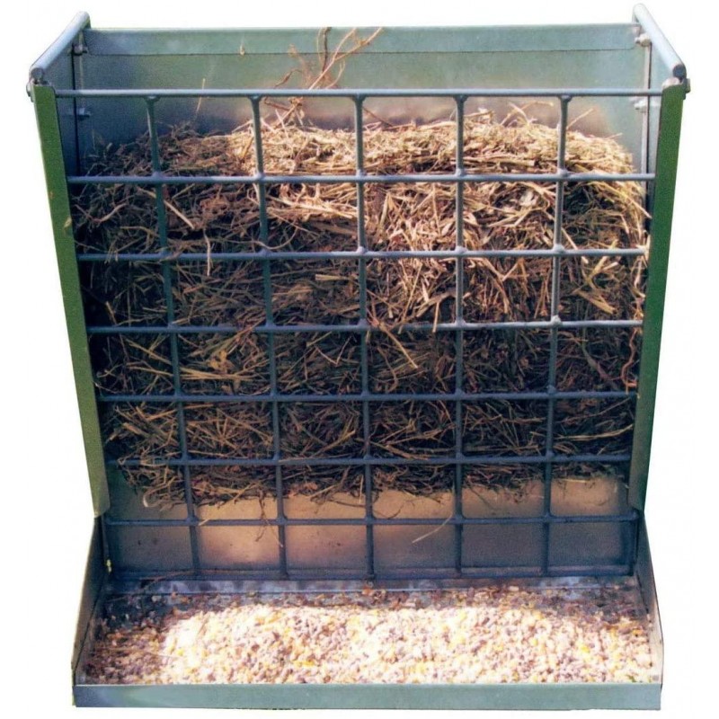 Little Giant Compact Heavy-Duty Galvanized Metal 2 in 1 Forage and Grain Feeder with Hook Mount for Livestock, Goat, and Sheep (4 Pack)