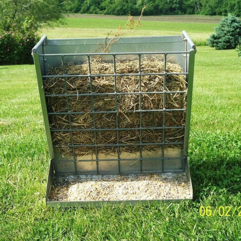 Little Giant Compact Heavy-Duty Galvanized Metal 2 in 1 Forage and Grain Feeder with Hook Mount for Livestock, Goat, and Sheep (4 Pack)
