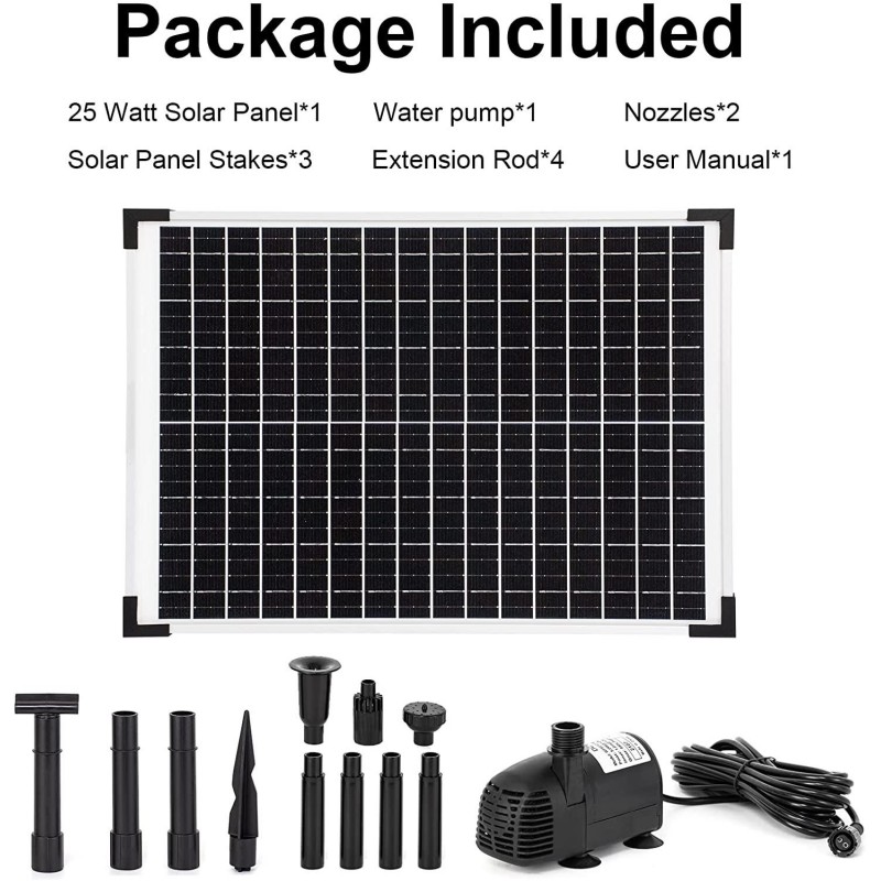 ECO-WORTHY Solar Fountain Water Pump Kit 25 W, 410GPH Submersible Powered Pump and 25 Watt Solar Panel for Sun Powered Fountain, Fish Pond, Pond Aeration, Hydroponics, Garden Decoration, Aquaculture…